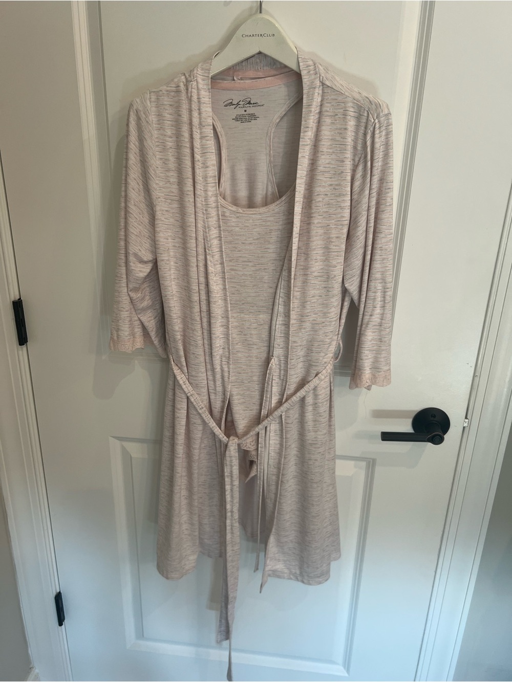 Marilyn Monroe Pale Pink, White, Grey Lacey Edged Short-Halter -Lounge Robe Set